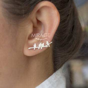 Daldaki Kuşlar Ear Climber / Gümüş Küpe / Çift