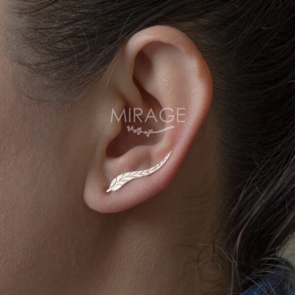 Yaprak Tırmanıcı Gümüş Küpe / Leaf Ear Climber / Çift *