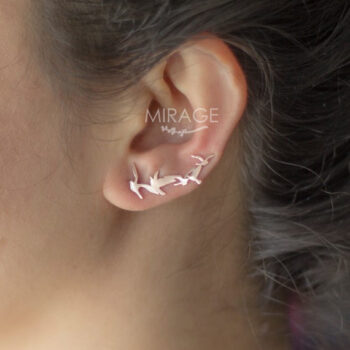 Kuşlar Uçuyor Ear Climber Küpe / Gümüş Küpe