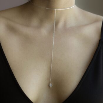 Yıldız Sallantılı Choker Gümüş Kolye / Lariat Kolye