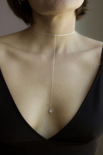 Yıldız Sallantılı Choker Gümüş Kolye / Lariat Kolye