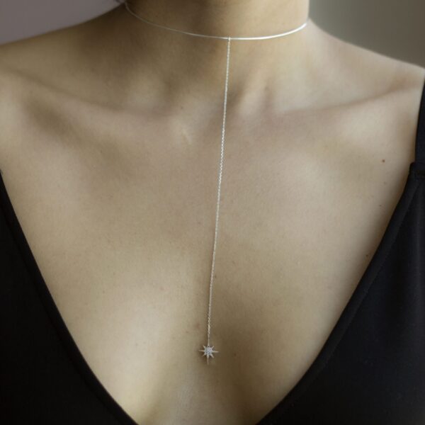 Yıldız Sallantılı Choker Gümüş Kolye / Lariat Kolye*