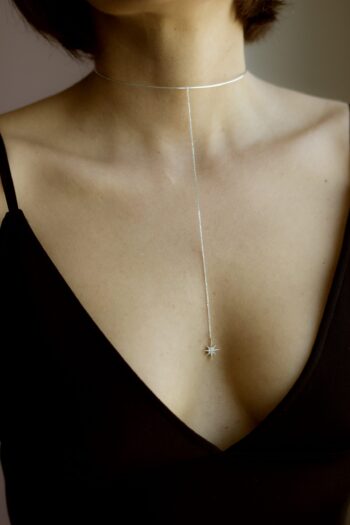 Yıldız Sallantılı Choker Gümüş Kolye / Lariat Kolye - Görsel 3