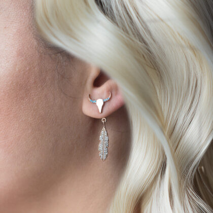 Boğa ve Kuş Tüyü Küpe / Turkuaz Taşlı Küpe*