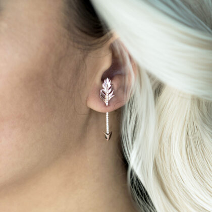 Kuş Tüyü Ve Ok Ceket Gümüş Küpe / Çift *