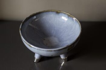 Gümüş Ayaklı Stoneware Mavi Seramik Kase - Görsel 2