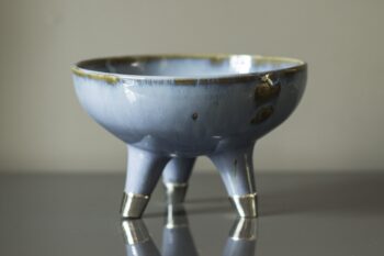 Gümüş Ayaklı Stoneware Mavi Seramik Kase