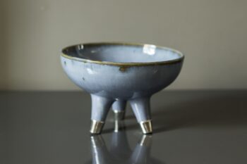 Gümüş Ayaklı Stoneware Mavi Seramik Kase - Görsel 5