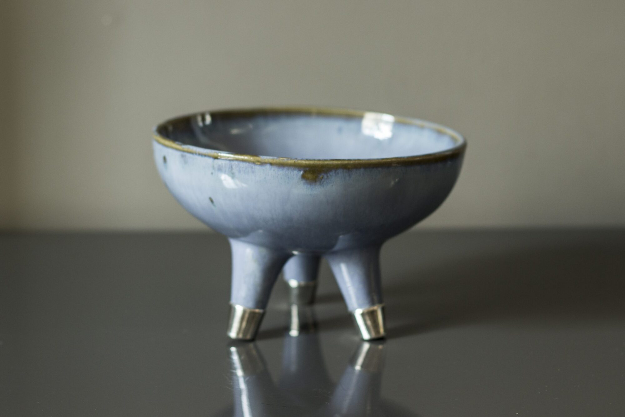 Gümüş Ayaklı Stoneware Mavi Seramik Kase - Görsel 4