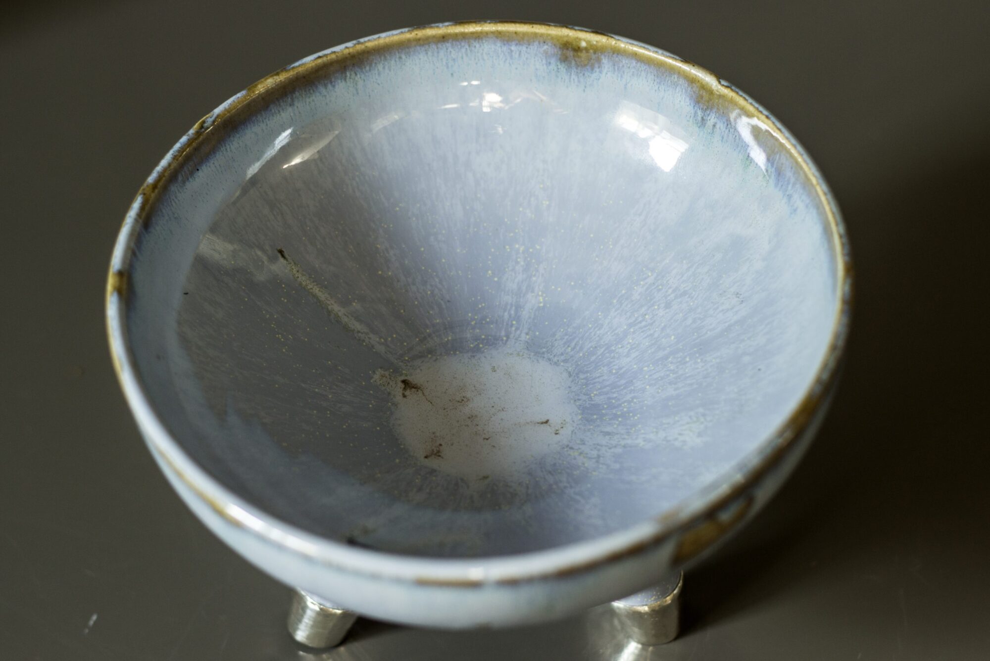 Gümüş Ayaklı Stoneware Mavi Seramik Kase - Görsel 5