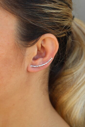 Çekiçlenmiş Tırmanıcı Küpe / Hammered Ear Cuff / 925 Gümüş / Çift
