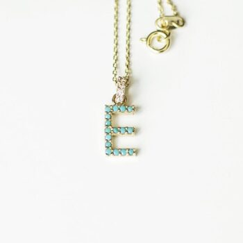 14 Ayar Altın A-Z Kolye-Harfli Kolye / Turkuaz Kolye / 14 Ayar İsimli Kolye / Kişiselleştirilmiş Kolye