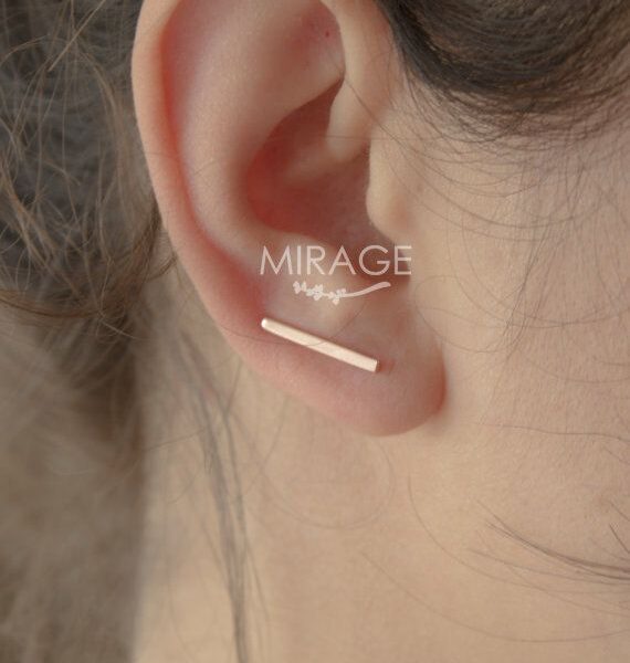 Çubuk Gümüş Ear Cuff Küpe/Tırmanıcı Küpe /Çift *
