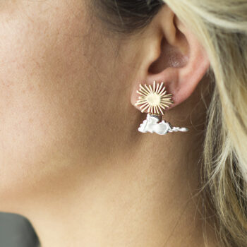 Güneşli Gün Gümüş Ceket Küpe -925 Gümüş/ Çift *