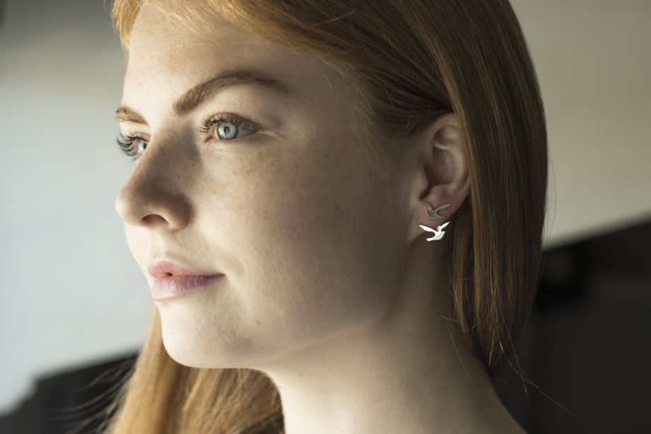 Kuşlar Uçuyor 14K Altın Ceket Küpe/ Ear Jacket / Çift