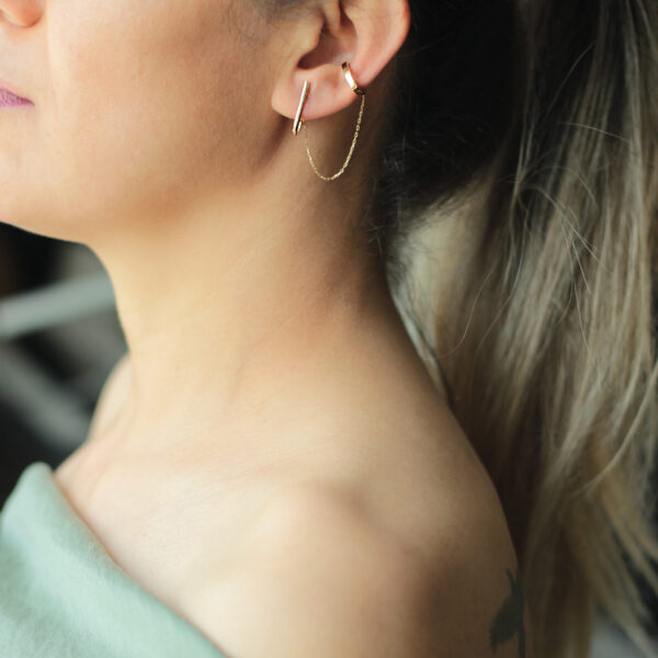 Zincir Bağlantılı Stud & Cuff Küpe / Tek Küpe *