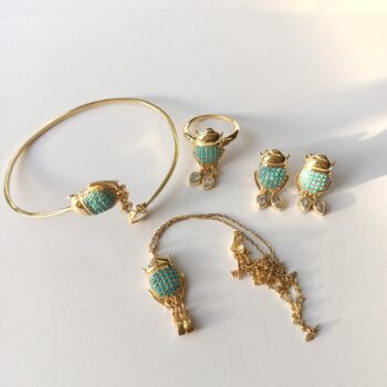 Mısır Böceği Gümüş Set ( Kolye, küpe, bileklik, yüzük )
