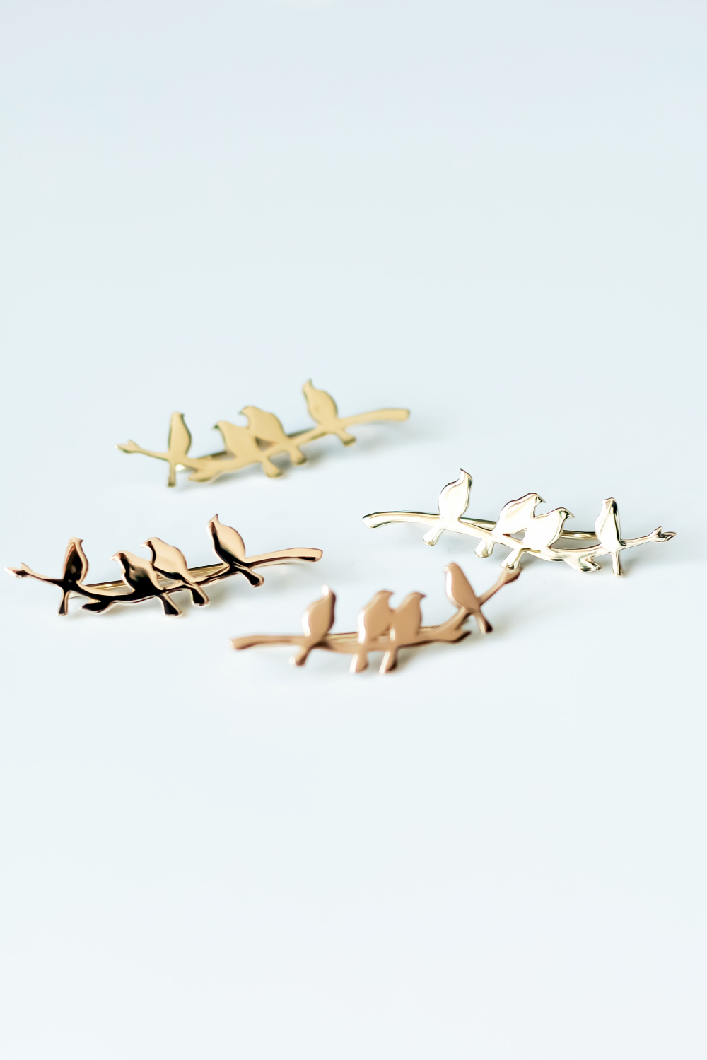 Daldaki Kuşlar Gümüş Ear Climber Küpe / Çift