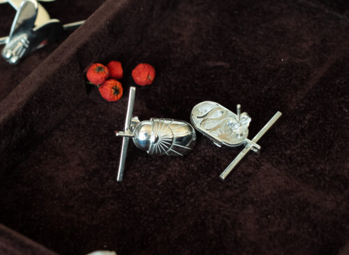 Güneş İzli Scarab Küpe | 925 Ayar Gümüş