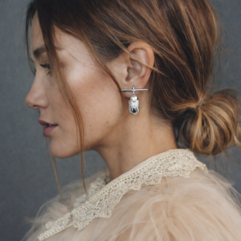 Güneş İzli Scarab Küpe | 925 Ayar Gümüş