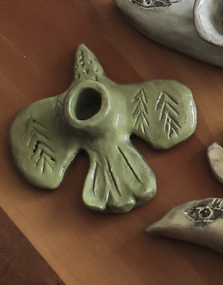 Adaçayı Yeşili El Yapımı Seramik Kuş Mumluk – 12 cm